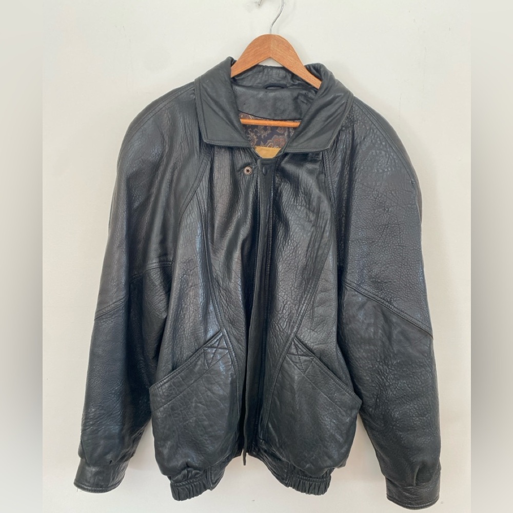 Vintage Classic Black Leather Bomber Jacket made in Canada